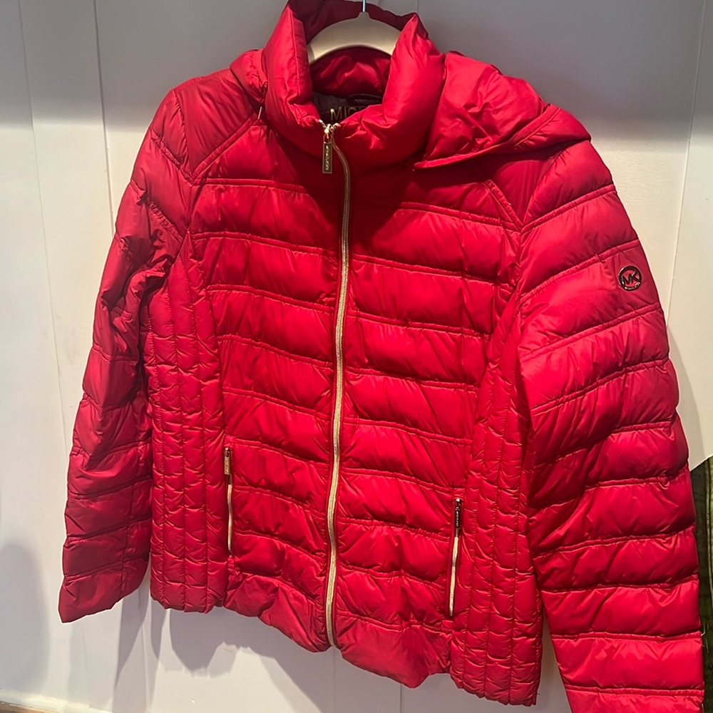 Michael Kors Red Down Packable Puffer Jacket